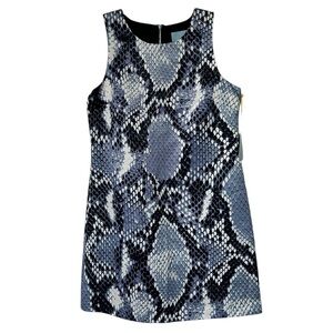 CeCe Blue and Black Snakeskin print crew neck sleeveless zipper shift Dress